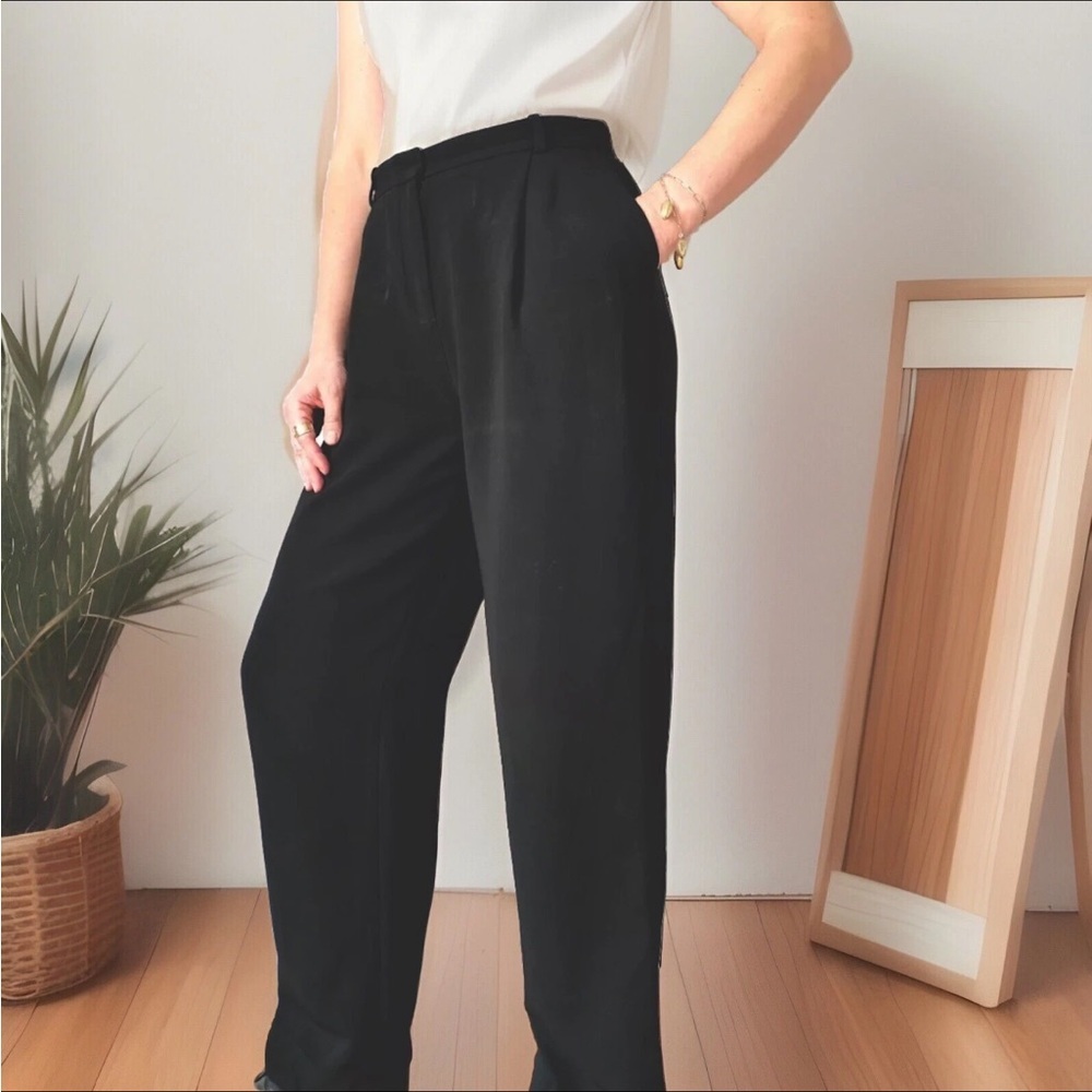 Vintage COS Pants Womens 29x30 Black Velvet 100% Cotton High Rise Straight Leg